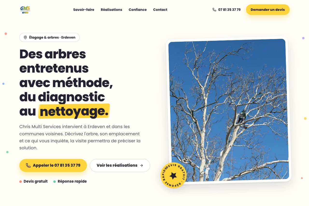 Site web Chris Multi Services, élagage & abattage à Erdeven, créé par Clari