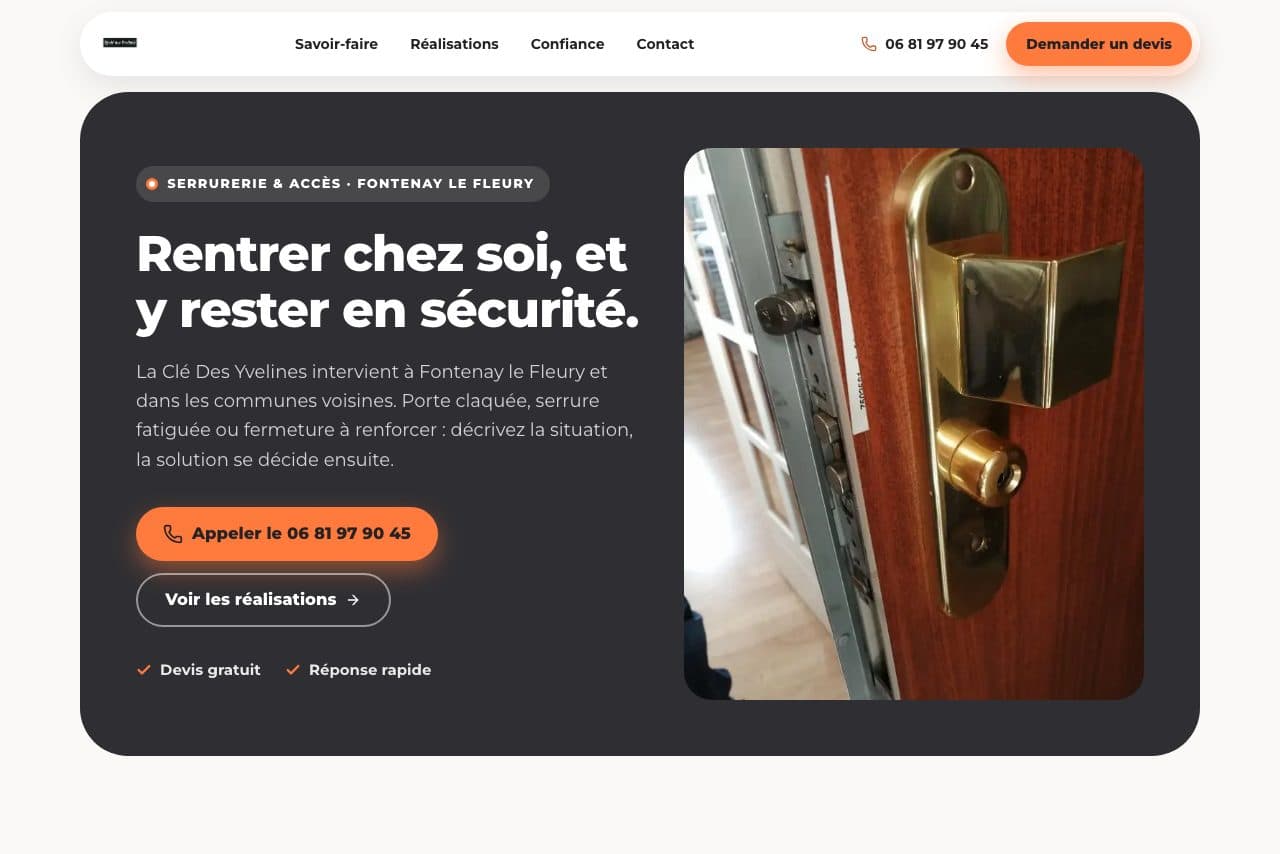 Site web La Clé des Yvelines, serrurier à Fontenay-le-Fleury, créé par Clari