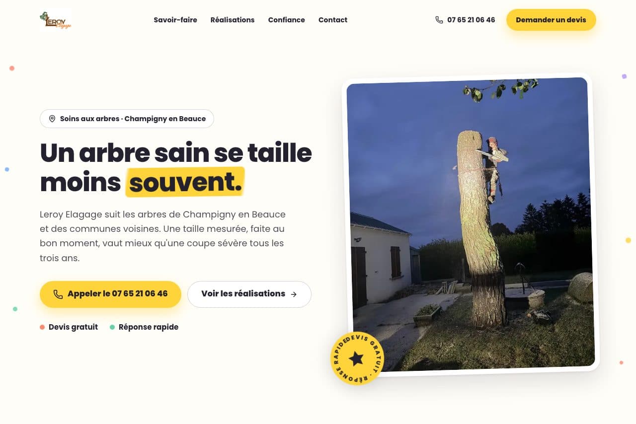 Site web Leroy Élagage, élagage à Champigny-en-Beauce, créé par Clari