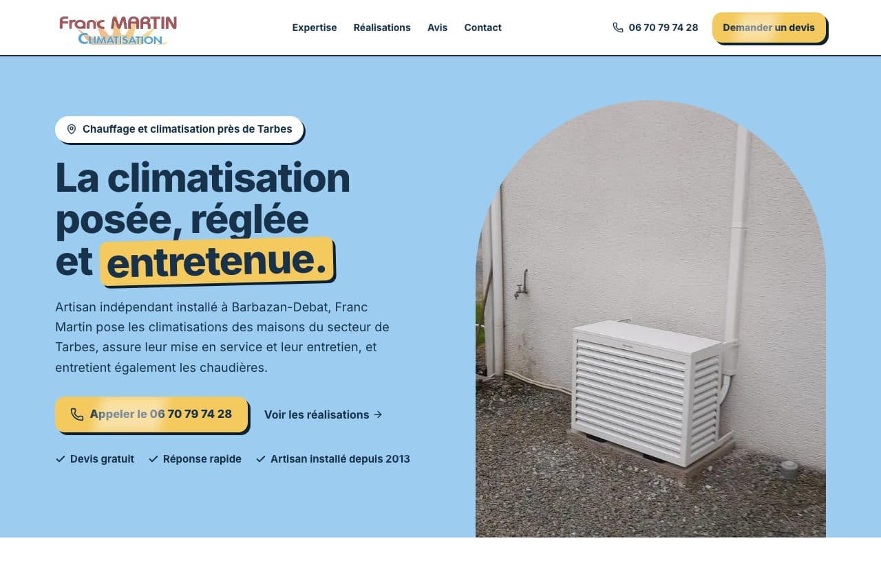 Site web Franc Martin, climatisation & chauffage à Barbazan-Debat, créé par Clari
